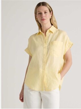 Quince 100% European Linen Short Sleeve Shirt Soft Yellow